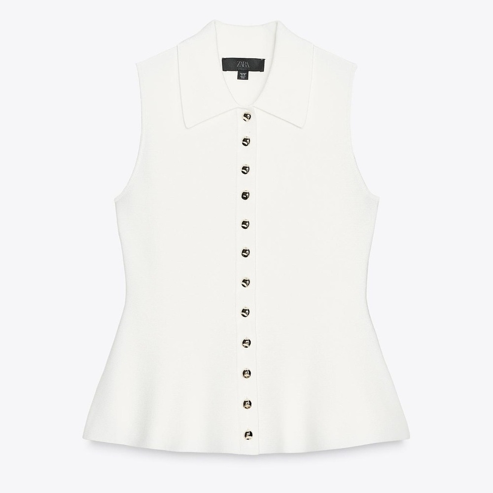 Zara Knit  White Sleeveless Button-Up Blouse - Picture 5 of 11